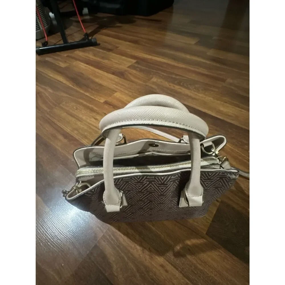 Aldo Patterned Taupe Satchel with Cream Trim